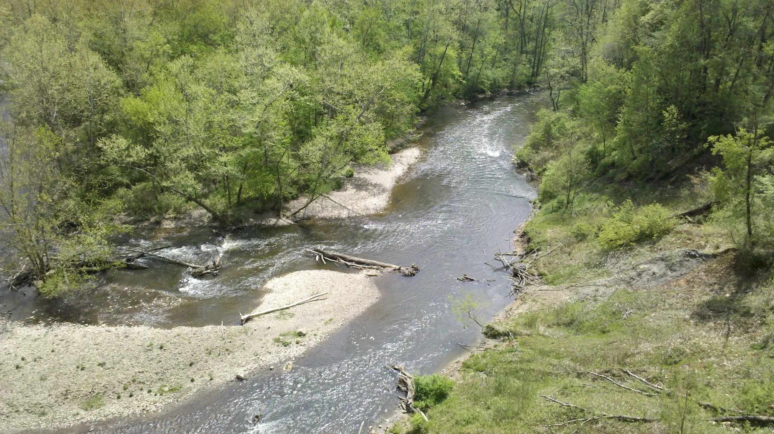 A view from an overlook deck where you can see a nice bend in the Cuyahoga River